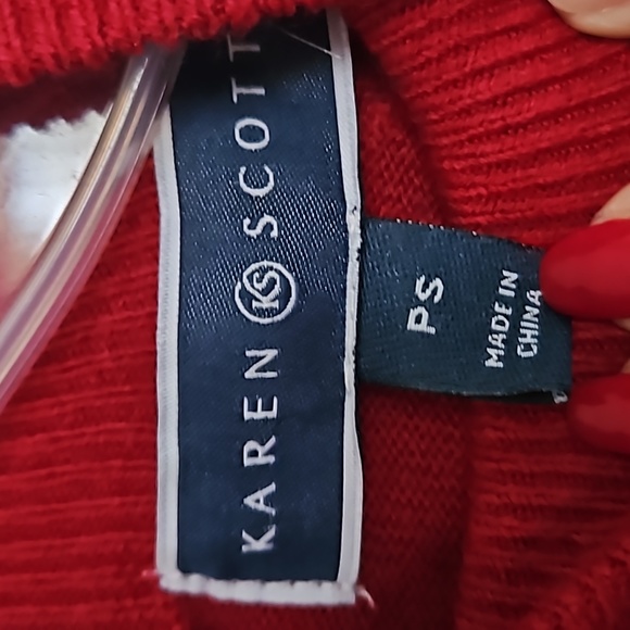 NWOT Karen Scott Mock Neck Dark Red Acrylic Sweater with Zip Back Closure; P/S - Picture 4 of 6